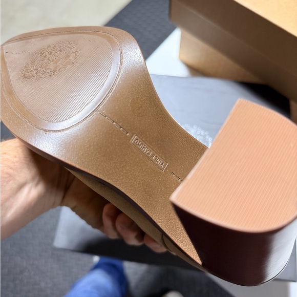 Vince Camuto Beige Suede Ankle Bootie with Stacked Heel - Picture 5 of 6